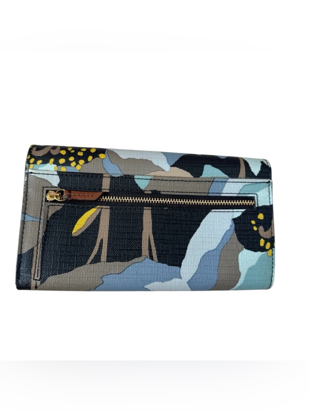 Fossil Floral Clutch Wallet in Light Blue, Yellow, Black and Tan - Picture 2 of 11